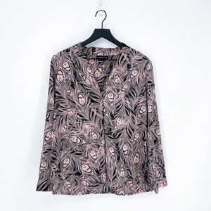 Liz Claiborne Career Satin Peacock Print Pink Black Medium